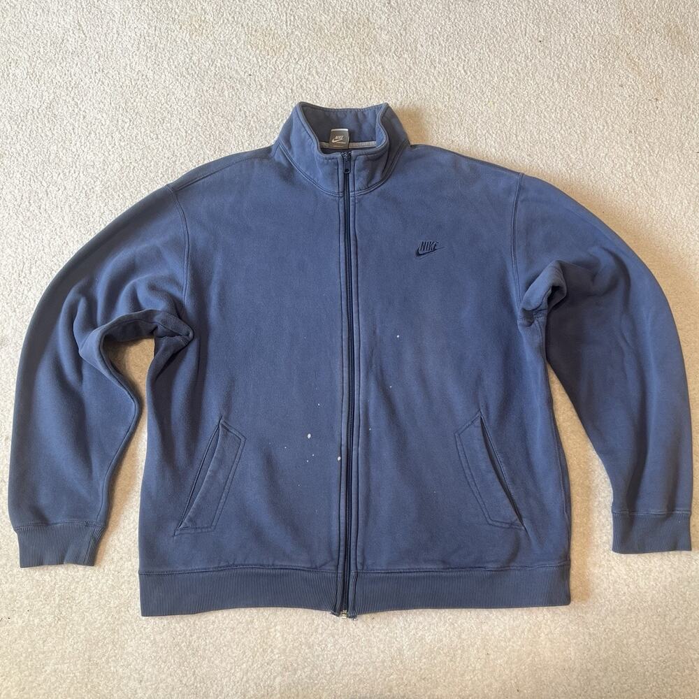 Vintage Nike Full Zip Sweatshirt Jacket Navy Blue Embroidered Swoosh XXL Y2K
